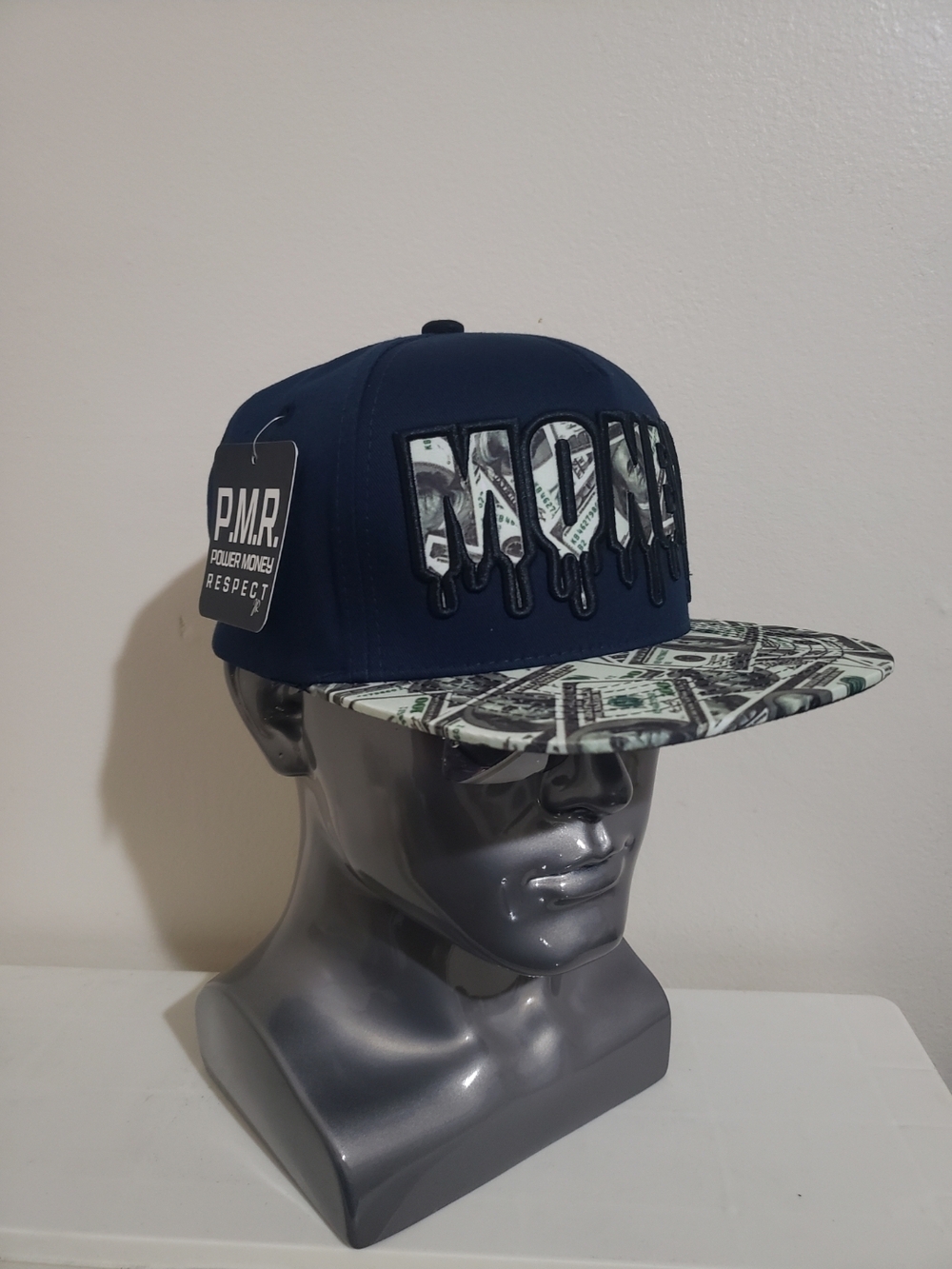 Navy Money-Print Snapback Hat